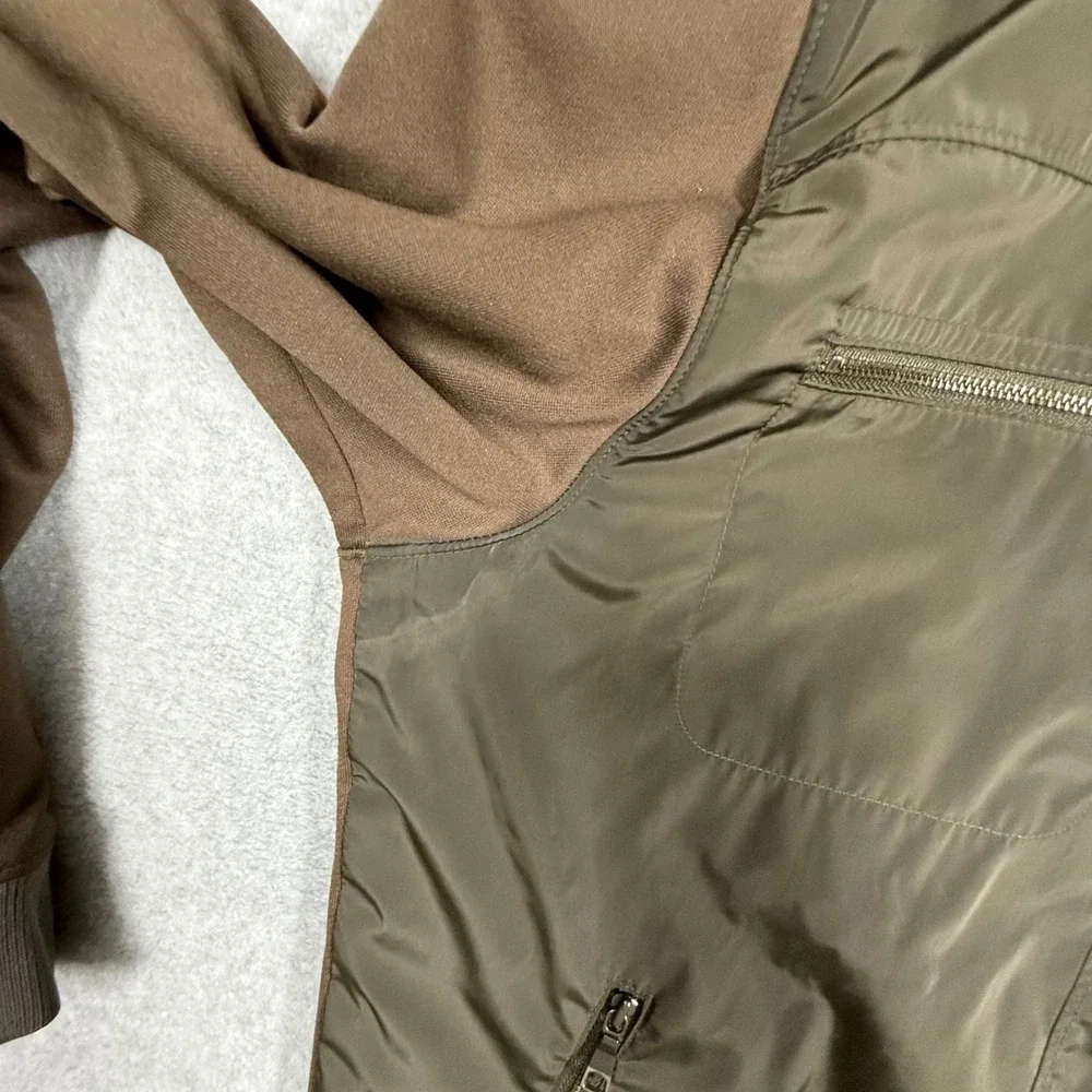 Banana Republic Men Large Mixed Media Full Zip Jacket Olive Brown Bomber Utility